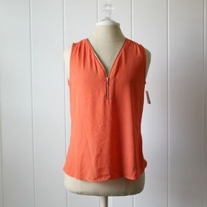 NWT INC Orange Sleeveless Chiffon Zipper Blouse S